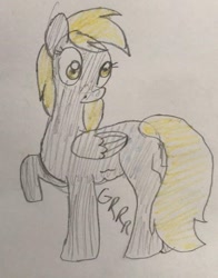 Size: 501x640 | Tagged: safe, artist:powerpup97, imported from derpibooru, derpy hooves, pegasus, pony, butt, hunger, hungry, plot, sketch, solo, starving, stomach growl, stomach noise, traditional art