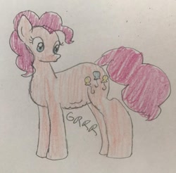 Size: 1098x1080 | Tagged: safe, artist:powerpup97, imported from derpibooru, pinkie pie, earth pony, pony, hunger, hungry, sketch, solo, starving, stomach growl, stomach noise, traditional art