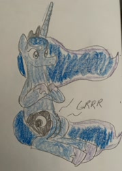Size: 750x1050 | Tagged: safe, artist:powerpup97, imported from derpibooru, princess luna, alicorn, pony, hunger, hungry, sketch, solo, starving, stomach growl, stomach noise, traditional art
