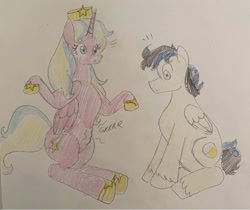 Size: 750x629 | Tagged: safe, artist:powerpup97, imported from derpibooru, oc, oc:princess starbright, oc:quarter moon, alicorn, hunger, hungry, sketch, starving, stomach growl, stomach noise, traditional art