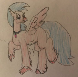 Size: 1024x1018 | Tagged: safe, artist:powerpup97, imported from derpibooru, silverstream, hippogriff, hunger, hungry, sketch, solo, starving, stomach growl, stomach noise, traditional art