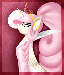 Size: 1740x2030 | Tagged: safe, artist:ladylullabystar, imported from derpibooru, princess celestia, pony, clothes, dress, jewelry, pink-mane celestia, solo, tiara