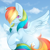 Size: 2500x2500 | Tagged: safe, artist:chickenbrony, artist:cottonaime, imported from derpibooru, rainbow dash, pegasus, pony, backwards cutie mark, cloud, looking up, solo