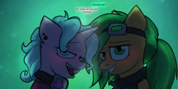 Size: 1280x640 | Tagged: safe, artist:captainhoers, imported from derpibooru, oc, oc only, oc:atom smasher, oc:candy chip, cyborg, pegasus, unicorn, the sunjackers, blushing, candysmasher, cyberpunk, female, imminent kissing, looking at you, mare, shipping