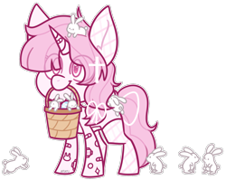 Size: 2178x1731 | Tagged: safe, artist:jetjetj, imported from derpibooru, part of a set, oc, oc only, oc:bunnie scar, pony, rabbit, animal, bandaid, basket, clothes, commission, female, mare, mouth hold, simple background, socks, solo, transparent background, ych result
