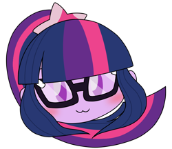 Size: 740x640 | Tagged: safe, alternate version, artist:batipin, imported from derpibooru, part of a set, sci-twi, twilight sparkle, equestria girls, :3, blushing, cute, glasses, head only, ponytail, simple background, solo, transparent background, twiabetes
