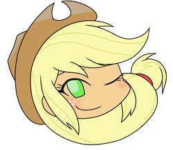 Size: 740x640 | Tagged: safe, alternate version, artist:batipin, imported from derpibooru, part of a set, applejack, equestria girls, blushing, freckles, head only, one eye closed, simple background, solo, transparent background, wink