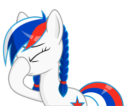 Size: 1250x1042 | Tagged: safe, artist:negasun, imported from derpibooru, oc, oc only, oc:marussia, earth pony, pony, blue eyes, eyes closed, facehoof, faceplant, female, multicolored mane, multicolored tail, nation ponies, pigtails, ponified, russia, shiny mane, solo, solo female, tomboy, twintails
