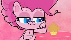 Size: 1920x1080 | Tagged: safe, imported from derpibooru, screencap, pinkie pie, earth pony, pony, my little pony: pony life, spoiler:pony life s02e06, food, g4.5, muffin, official, pony life, solo, the tiara of truth