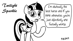 Size: 1200x675 | Tagged: safe, artist:pony-berserker, imported from derpibooru, twilight sparkle, alicorn, pony, best pony, female, looking at you, mare, monochrome, pony-berserker's twitter sketches, talking to viewer, twilight sparkle (alicorn)