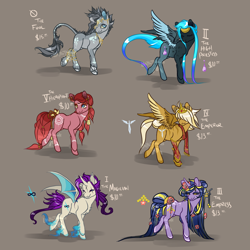 Size: 3000x3000 | Tagged: safe, artist:lavvythejackalope, imported from derpibooru, oc, oc only, alicorn, bat pony, bat pony alicorn, earth pony, pony, unicorn, base used, bat pony oc, bat wings, bow, cloven hooves, earth pony oc, eye scar, eyes closed, female, flower, flower in hair, gray background, hair over eyes, hair over one eye, hairpin, hoof fluff, horn, leonine tail, looking back, mare, scar, simple background, smiling, tail bow, unicorn oc, unshorn fetlocks, wings