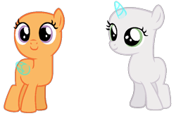 Size: 775x512 | Tagged: safe, artist:shiibases, imported from derpibooru, oc, oc only, pegasus, pony, unicorn, bald, base, duo, eyelashes, female, filly, horn, pegasus oc, simple background, smiling, transparent background, unicorn oc, wings