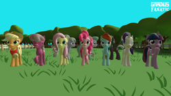 Size: 3413x1920 | Tagged: safe, artist:gradiusfanatic, imported from derpibooru, applejack, cheerilee, cloudchaser, flitter, fluttershy, pinkie pie, rainbow dash, rarity, thunderlane, twilight sparkle, alicorn, earth pony, pegasus, pony, unicorn, 3d, female, male, source filmmaker, twilight sparkle (alicorn)