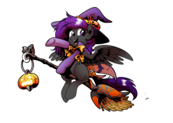 Size: 3507x2480 | Tagged: safe, artist:dormin-dim, artist:dormin-kanna, imported from derpibooru, oc, oc only, oc:fritzy, hybrid, pegasus, pony, broom, clothes, cloths, commission, costume, flying, flying broomstick, halloween, halloween costume, hat, holiday, simple background, solo, transparent background, witch, witch costume, witch hat, witchcraft, ych result