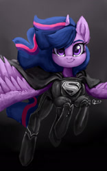 Size: 1280x2048 | Tagged: safe, artist:raphaeldavid, imported from derpibooru, twilight sparkle, alicorn, pony, looking at you, smiling, solo, superman, twilight sparkle (alicorn)