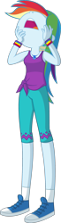 Size: 904x3283 | Tagged: safe, artist:steyrrdash, imported from derpibooru, rainbow dash, equestria girls, equestria girls series, wake up!, spoiler:eqg series (season 2), clothes, converse, geode of super speed, jewelry, magical geodes, necklace, nose in the air, open mouth, shoes, show accurate, simple background, sleeveless, solo, transparent background, vector, wake up!: rainbow dash