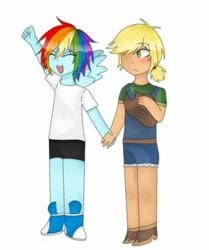 Size: 388x464 | Tagged: artist needed, source needed, safe, imported from derpibooru, applejack, rainbow dash, equestria girls, appledash, cute, dashabetes, female, holding hands, lesbian, shipping