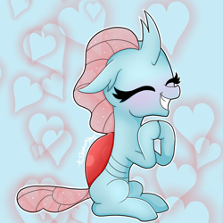 Size: 900x900 | Tagged: safe, artist:splashofsweet, imported from derpibooru, ocellus, changedling, changeling, blushing, cute, diaocelles, eyes closed, female, heart, solo