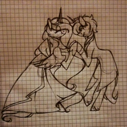 Size: 1080x1080 | Tagged: safe, artist:tessa_key_, imported from derpibooru, oc, oc only, alicorn, pony, unicorn, alicorn oc, bipedal, clothes, dress, eyes closed, graph paper, holding hooves, horn, lineart, smiling, solo, suit, traditional art, unicorn oc, wings
