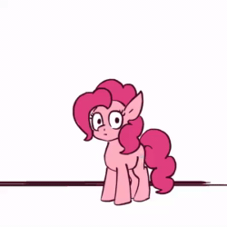 Size: 450x450 | Tagged: artist needed, safe, artist:symbianl, imported from derpibooru, pinkie pie, earth pony, pony, animated, bipedal, jumping, looking at you, no sound, not salmon, solo, transformation, wat, webm, what has science done