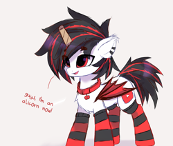 Size: 2137x1812 | Tagged: safe, artist:jfrxd, imported from derpibooru, oc, oc only, oc:jfrxd, bat pony, pony, clothes, collar, fake horn, socks, solo, striped socks, toilet paper roll, toilet paper roll horn