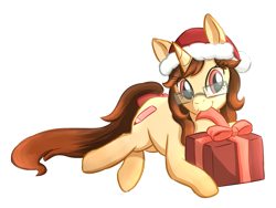 Size: 2823x2124 | Tagged: safe, artist:foxhatart, imported from derpibooru, oc, oc only, oc:autumn scribble, pony, unicorn, female, glasses, lying down, mare, present, prone, simple background, solo, transparent background