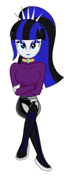 Size: 6000x15601 | Tagged: safe, alternate version, artist:severity-gray, imported from derpibooru, oc, oc only, oc:coldlight bluestar, human, equestria girls, blouse, bobby pin, boots, clothes, crossed arms, crossed legs, humanized, jewelry, latex, latex leggings, latex pants, lipstick, looking at you, makeup, necklace, shoes, simple background, sitting, sneakers, solo, tiara, transparent background, vector