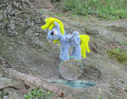 Size: 918x716 | Tagged: safe, alternate version, artist:malte279, imported from derpibooru, derpy hooves, pony, bubble, chenille, chenille stems, chenille wire, craft, pipe cleaner sculpture, pipe cleaners, pond, sculpture, tree