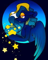 Size: 1080x1350 | Tagged: safe, artist:tessa_key_, imported from derpibooru, oc, oc only, pegasus, pony, abstract background, bedroom eyes, bust, eyelashes, female, hoof hold, mare, pegasus oc, solo, stars, tangible heavenly object, wings