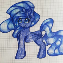 Size: 1080x1080 | Tagged: safe, artist:tessa_key_, imported from derpibooru, princess luna, alicorn, pony, ear fluff, eyelashes, female, graph paper, horn, mare, smiling, solo, traditional art, wings