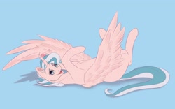 Size: 4000x2500 | Tagged: safe, artist:galinn-arts, imported from derpibooru, alicorn, pony, chest fluff, open mouth, silly, smiling, solo, spread wings, wings