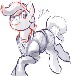 Size: 1850x1979 | Tagged: safe, artist:dimfann, imported from derpibooru, applejack, earth pony, pony, clothes, looking at you, shirt, sketch, smiling, solo