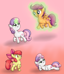 Size: 5902x6811 | Tagged: safe, artist:background basset, imported from derpibooru, apple bloom, scootaloo, sweetie belle, earth pony, pegasus, pony, unicorn, cutie mark crusaders, draw me like one of your french girls, female, filly, gradient background, happy, levitation, lying down, magic, mare, open mouth, smug, sweetie belle's magic brings a great big smile, telekinesis, the cmc's cutie marks