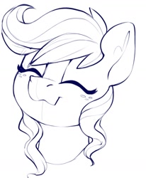 Size: 1206x1462 | Tagged: safe, artist:dimfann, imported from derpibooru, applejack, earth pony, pony, bust, cute, eyes closed, female, happy, jackabetes, mare, missing accessory, monochrome, portrait, sketch, smiling, solo, three quarter view