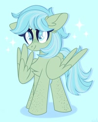 Size: 1642x2048 | Tagged: safe, artist:n in a, imported from derpibooru, oc, oc only, pegasus, pony, freckles, smiling, solo, spread wings, wings