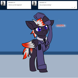 Size: 1280x1280 | Tagged: safe, artist:askavrobishop, imported from derpibooru, oc, oc:bishop, pegasus, comic:askavrobishop, airfield, clothes, feathered wings, female, flight suit, goggles, locker room, lockers, mare, solo, wings