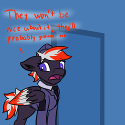 Size: 1280x1280 | Tagged: safe, artist:askavrobishop, imported from derpibooru, oc, oc:bishop, pegasus, comic:askavrobishop, airfield, clothes, female, hallway, mare, solo, uniform