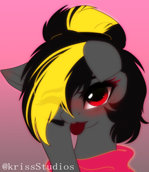 Size: 2676x3091 | Tagged: safe, artist:1fresita, artist:krissstudios, imported from derpibooru, oc, oc only, anthro, pony, blushing, bust, clothes, female, gradient background, looking at you, mare, portrait, solo, sweater, tongue out