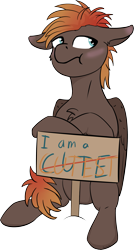 Size: 1859x3472 | Tagged: safe, artist:barhandar, imported from ponybooru, oc, oc:ebony winds, pegasus, pony, blushing, cheek fluff, chest fluff, crossed arms, cute, ears, female, floppy ears, grump, mare, pony shaming, sign, signature, simple background, sitting, solo, tomboy, transparent background