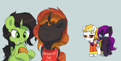 Size: 2500x1261 | Tagged: safe, artist:vultraz, oc, oc:aaa, oc:dyx, oc:filly anon, oc:nyx, alicorn, pony, angry, envy, female, filly, food, sandwich