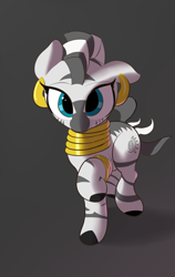 Size: 2216x3508 | Tagged: safe, artist:vultraz, zecora, zebra, ear piercing, earring, female, hoof ring, jewelry, looking at you, neck rings, piercing, raised hoof, simple background, solo