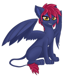 Size: 1280x1500 | Tagged: safe, artist:korenav, oc, oc only, oc:jovin, oc:jovin sharpsight, sphinx, butt freckles, freckles, looking at you, male, simple background, sitting, solo, sphinx oc, spread wings, transparent background, wings, yellow eyes