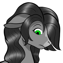 Size: 1073x1079 | Tagged: safe, artist:korenav, imported from ponybooru, oc, oc only, oc:buck, earth pony, pony, black mane, blaze (coat marking), bust, coat markings, ear down, earth pony oc, female, green eyes, looking down, mare, simple background, solo, transparent background