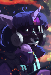 Size: 1500x2200 | Tagged: safe, artist:hierozaki, imported from derpibooru, twilight sparkle, pony, gas mask, mask, solo