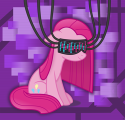 Size: 4018x3850 | Tagged: safe, artist:anime-equestria, imported from derpibooru, pinkie pie, earth pony, pony, cyberpunk, female, happy, mare, pinkamena diane pie, sitting, smiling, solo, vector, visor, wires