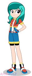 Size: 1316x3141 | Tagged: safe, artist:amgiwolf, imported from derpibooru, oc, oc only, oc:ripple effect, equestria girls, clothes, equestria girls-ified, female, fingerless gloves, gloves, hand on hip, shoes, shorts, simple background, smiling, solo, transparent background