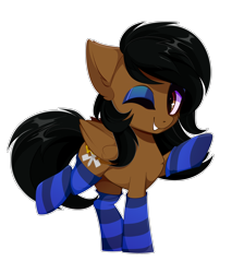 Size: 2500x2930 | Tagged: safe, artist:xsatanielx, imported from derpibooru, oc, oc only, pegasus, pony, clothes, eyeshadow, makeup, one eye closed, simple background, socks, solo, striped socks, transparent background