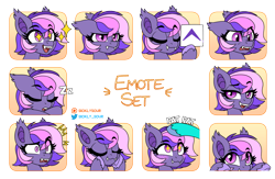 Size: 2227x1456 | Tagged: safe, artist:sickly-sour, imported from derpibooru, oc, oc only, oc:midnight mist, bat pony, pony, blushing, cute, disgusted, emotes, eyebrows, eyelashes, fangs, female, floppy ears, gradient background, gradient eyes, hooves, hooves on cheeks, looking at you, mare, multicolored mane, ocbetes, onomatopoeia, patreon, patreon logo, patting, purple coat, raised eyebrow, simple background, sleeping, smug, sound effects, starry eyes, transparent background, upvote, uwu, wingding eyes, zzz