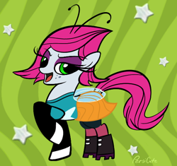 Size: 568x534 | Tagged: safe, artist:persicute, imported from derpibooru, pony, eyeshadow, female, looking back, maggie pesky, makeup, mare, open mouth, ponified, pose, solo, the buzz on maggie