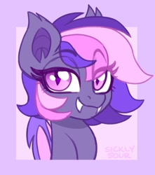 Size: 1804x2037 | Tagged: safe, artist:sickly-sour, imported from derpibooru, oc, oc only, oc:midnight mist, bat pony, pony, bust, fangs, female, mare, solo